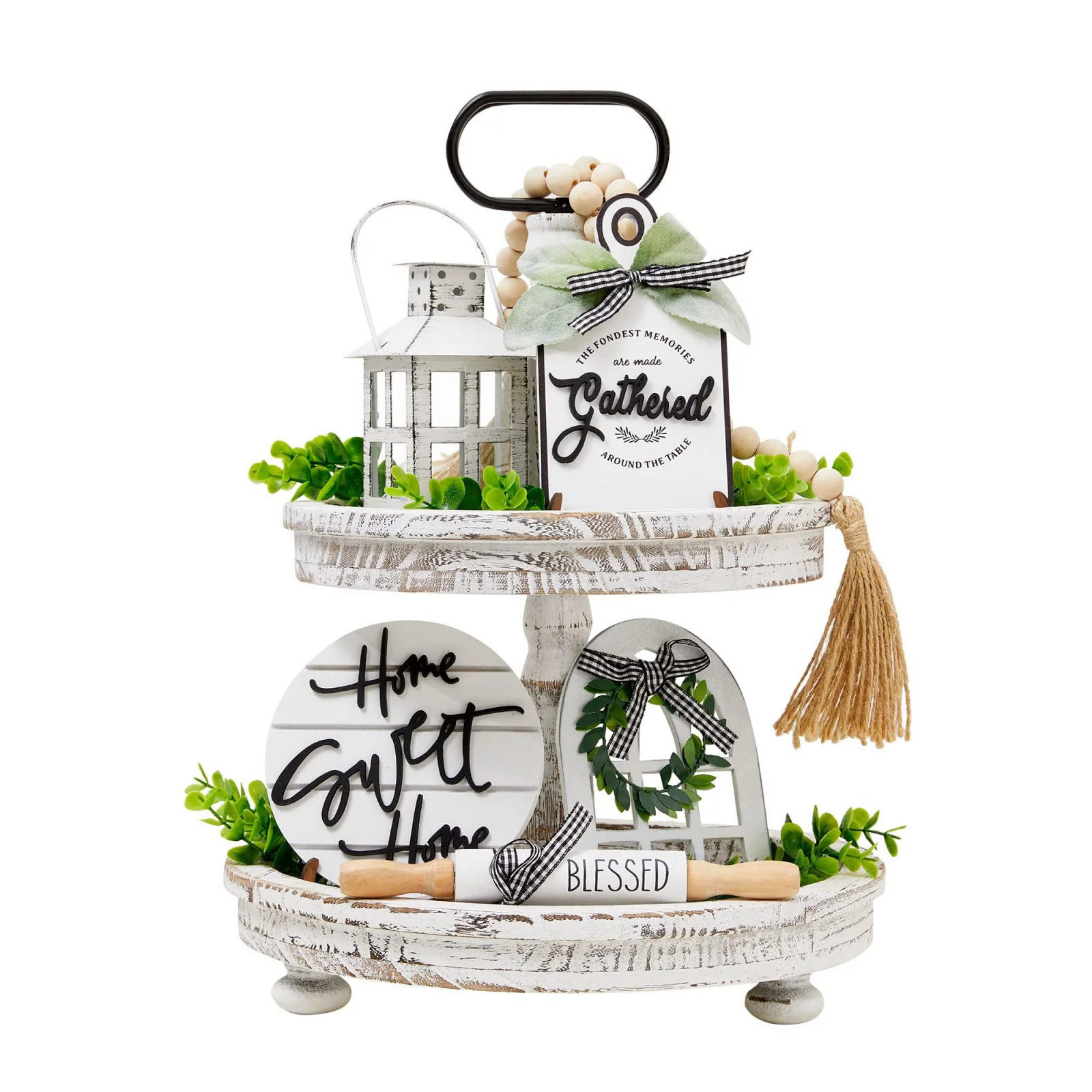 Set of 16 Farmhouse Tiered Tray Decor with 1 Lantern