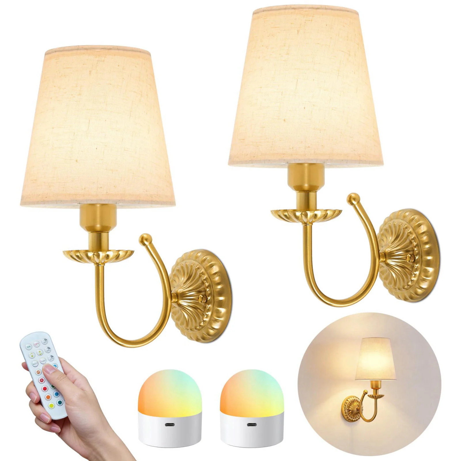 Wireless Wall Sconces Set of Two 5300mAh Battery Operated