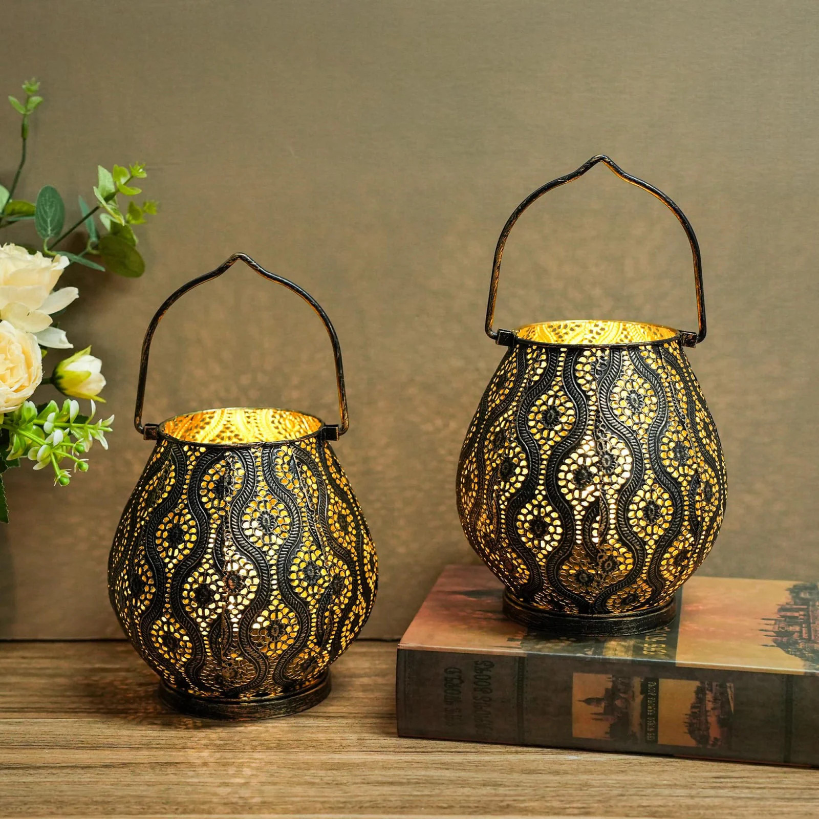 TRIROCKS Set of 2 Moroccan Decorative Lamps 8 High Cordless