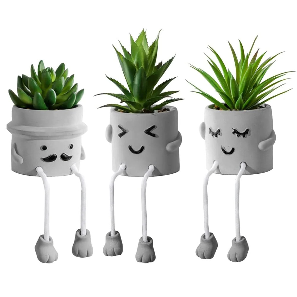 Zerzsy 3pcs Creative Artificial Succulents with Gray Flower
