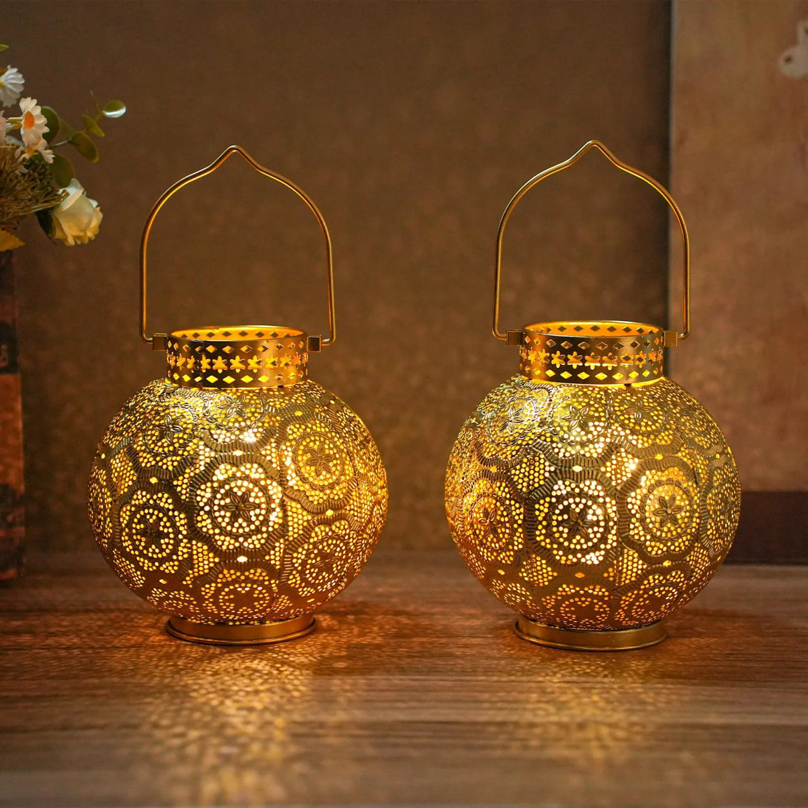 TRIROCKS Set of 2 Moroccan Style Metal Table Lamp 7 High