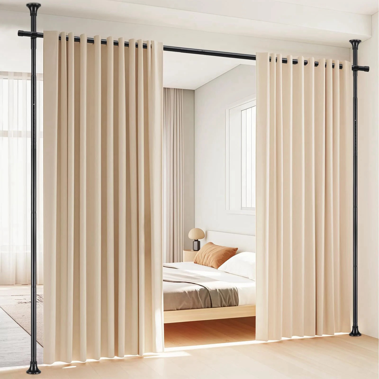 Room Divider No Drilling Curtain Rod Wall Divider for Space