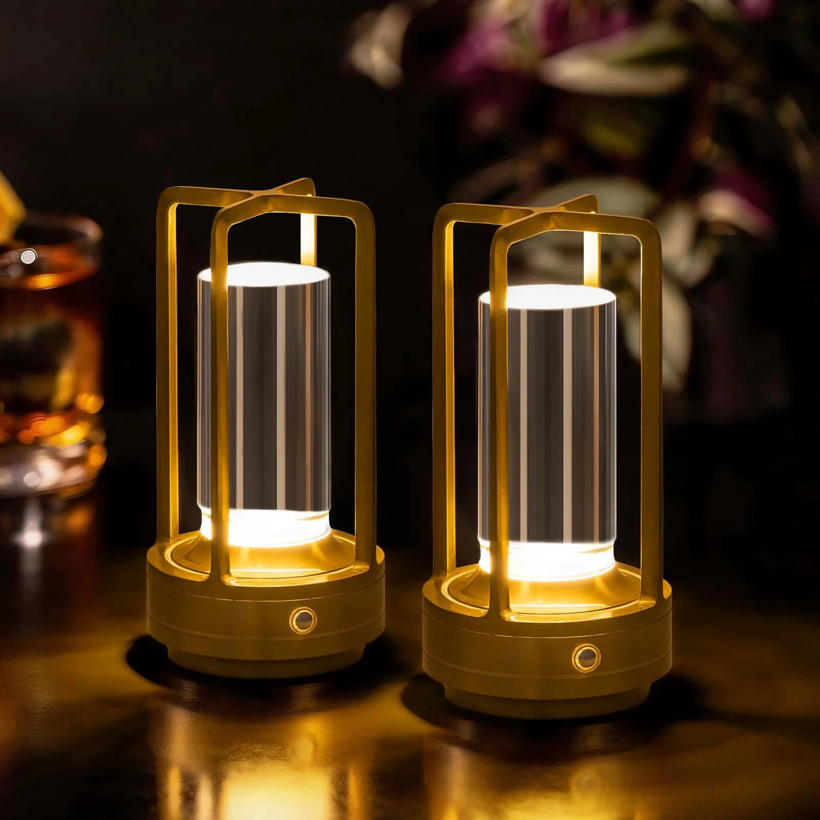 Cordless Table Lamp Rechargeable Small Crystal Lamp Gold