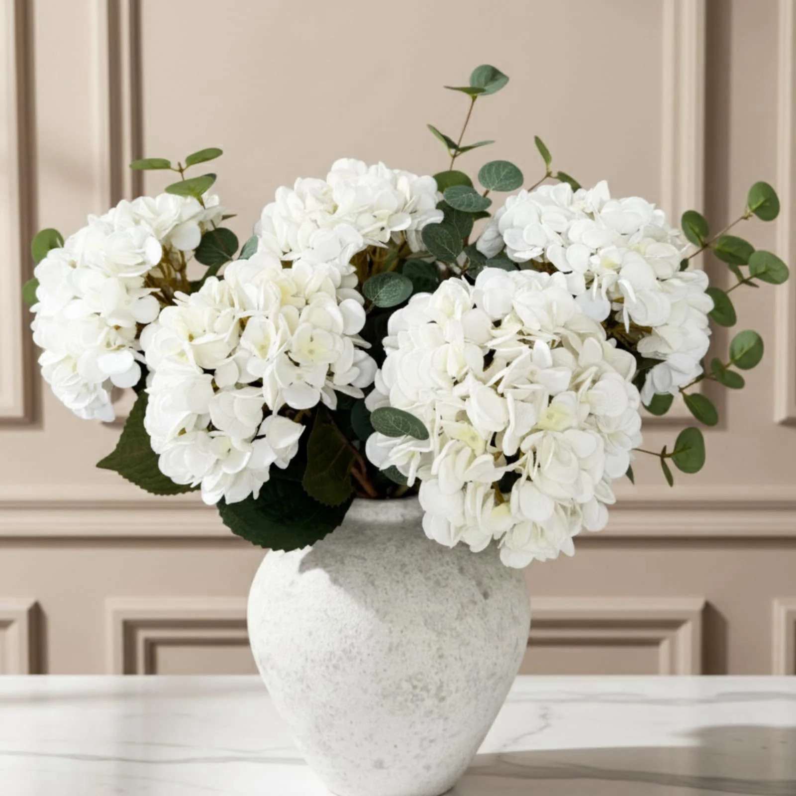 Real Touch White Faux Hydrangea And Eucalyptus Floral