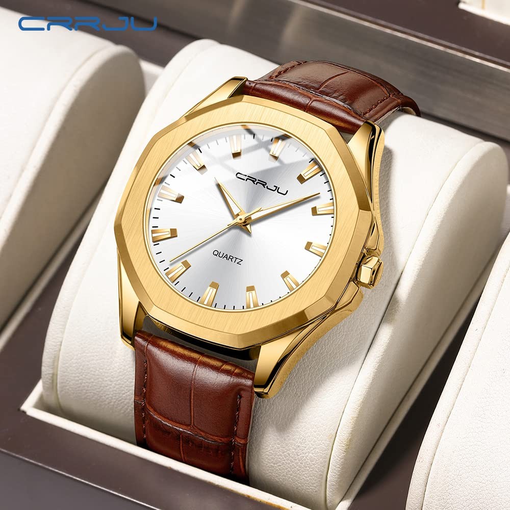 CRRJU Men s Fashion Luxury Classical Leather Watches for Men