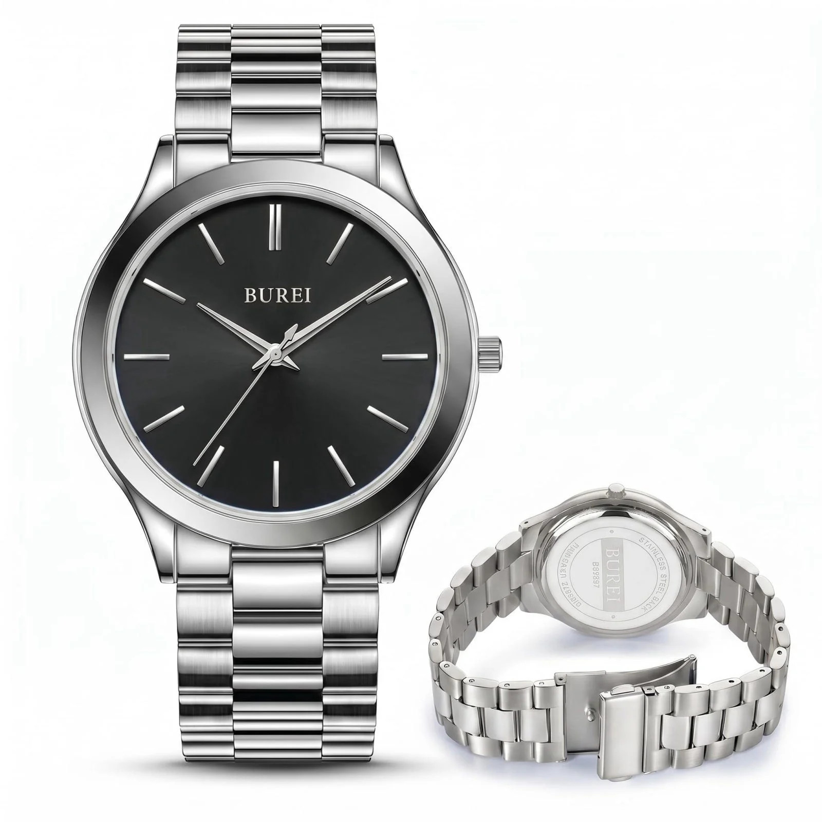 BUREI Men s Wrist Watch Analog Stainless Steel Dress