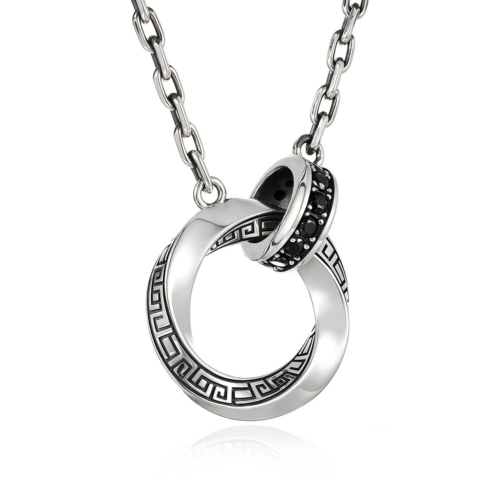 M bius Strip Men s Necklace Double Ring Black Onyx Pendant