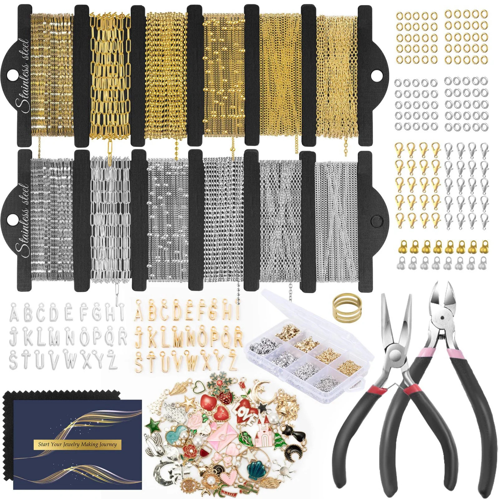 HUISUYTON 18K Gold 59FT 12Roll Necklace Chain Kit for