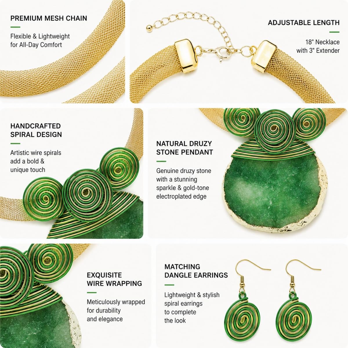 Statement Necklace Set for Women Wire Wrapped Stone Necklace