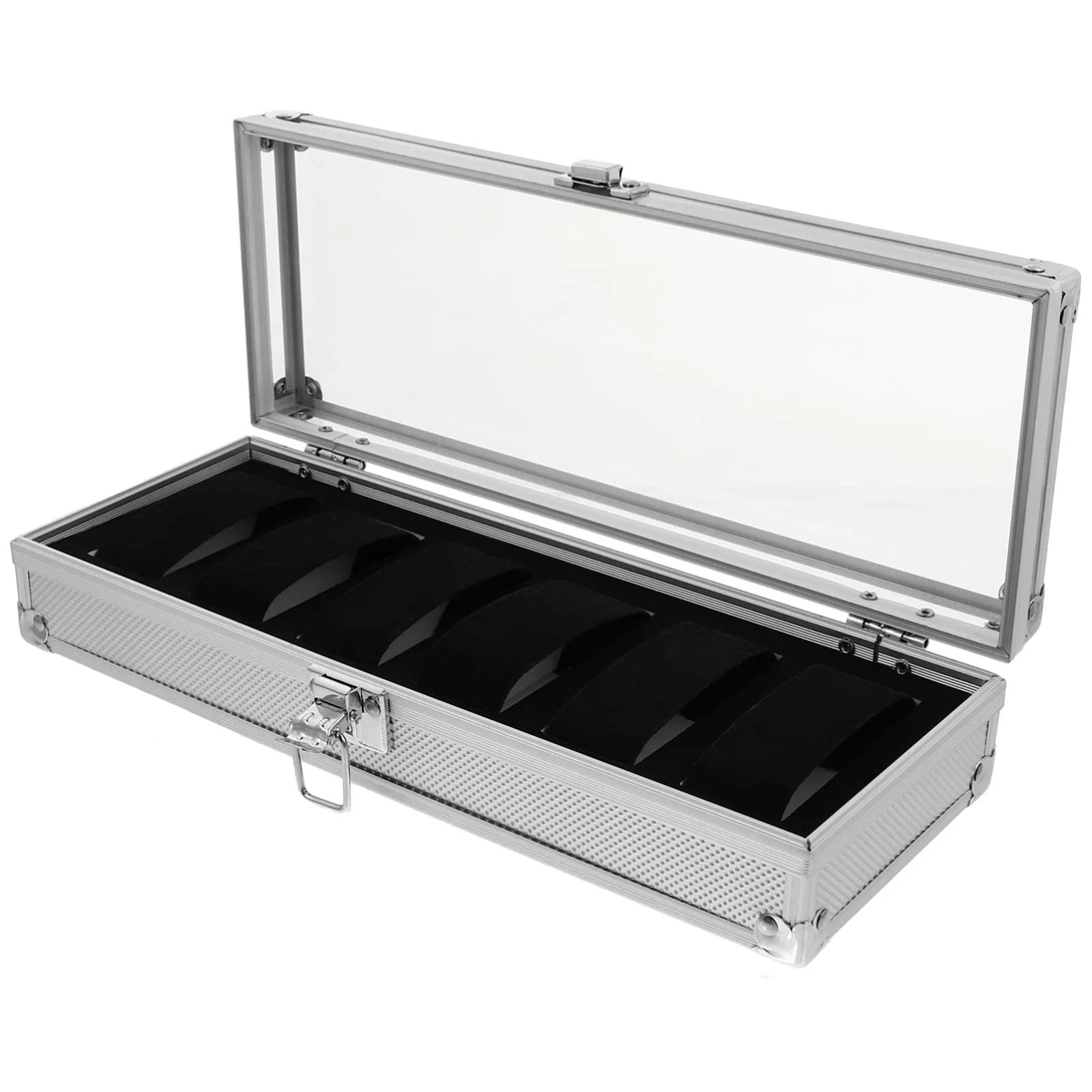 Aluminium Watch Case Lock Display Window 5 Slots