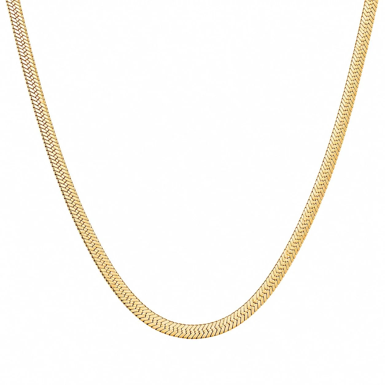 18K Gold Plated Herringbone Necklace for Women Men Premium