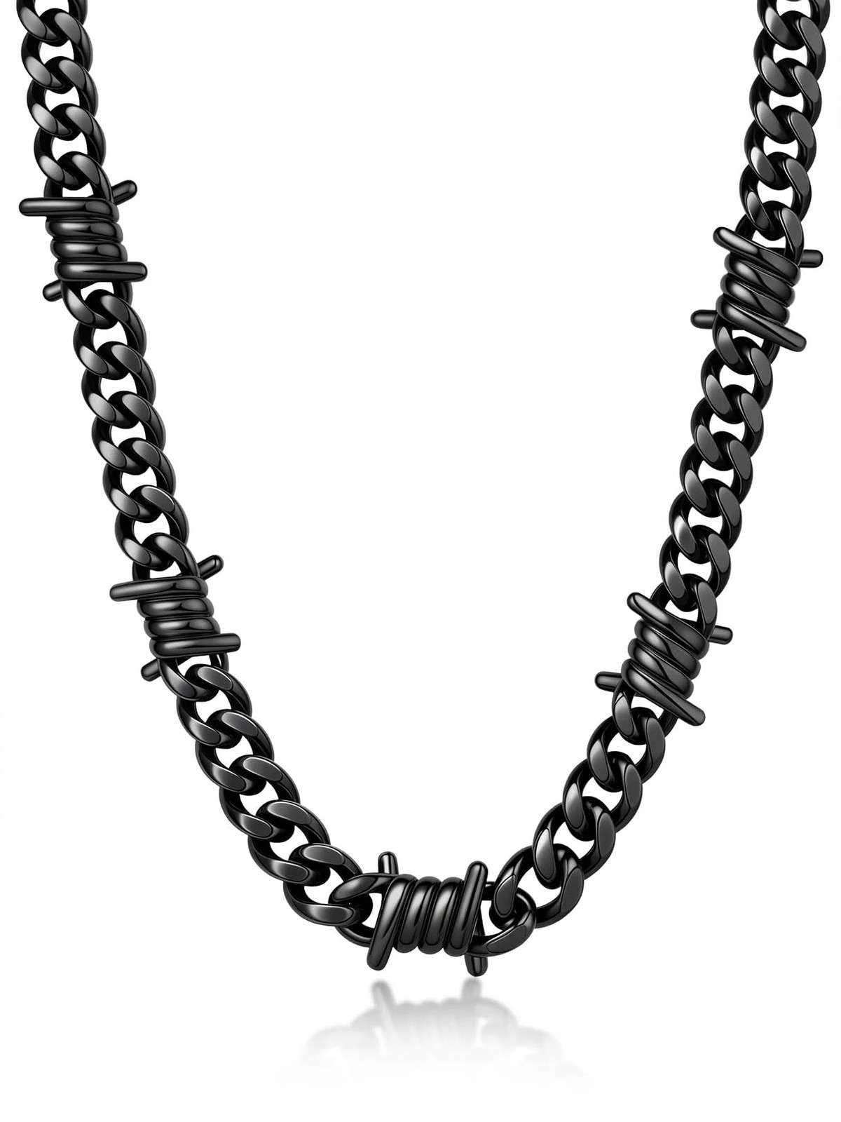 Bandmax Stainless Steel Barbed Wire Cuban Chain Necklace for