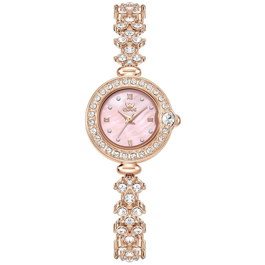 OPK Womens Rose Gold Silver Pink Bracelet Waterproof Luxury