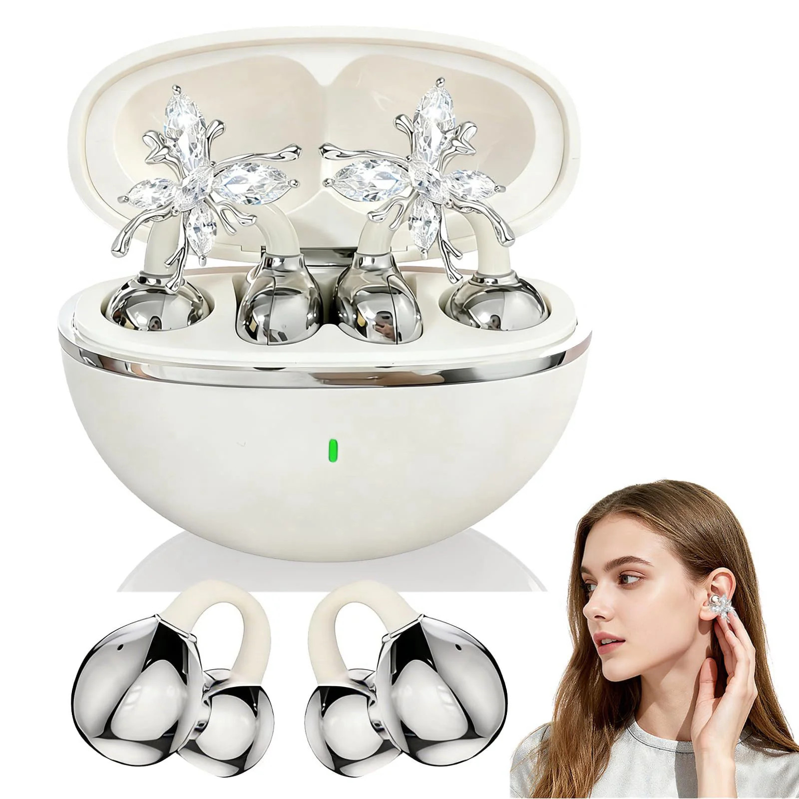 Jewelry Inspired Clip On Earbuds with Detachable Sparkle