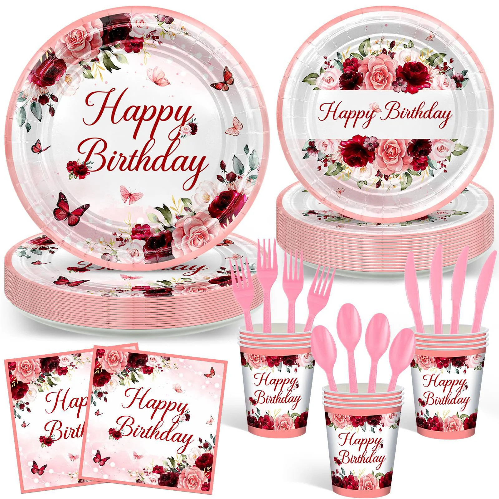 168 PCS Burgundy Birthday Party Decorations Rose Gold Floral