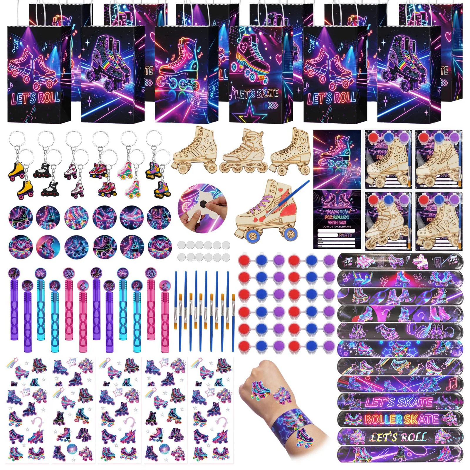120pcs Roller Skate Party Favors Kit for Kids DIY Paint