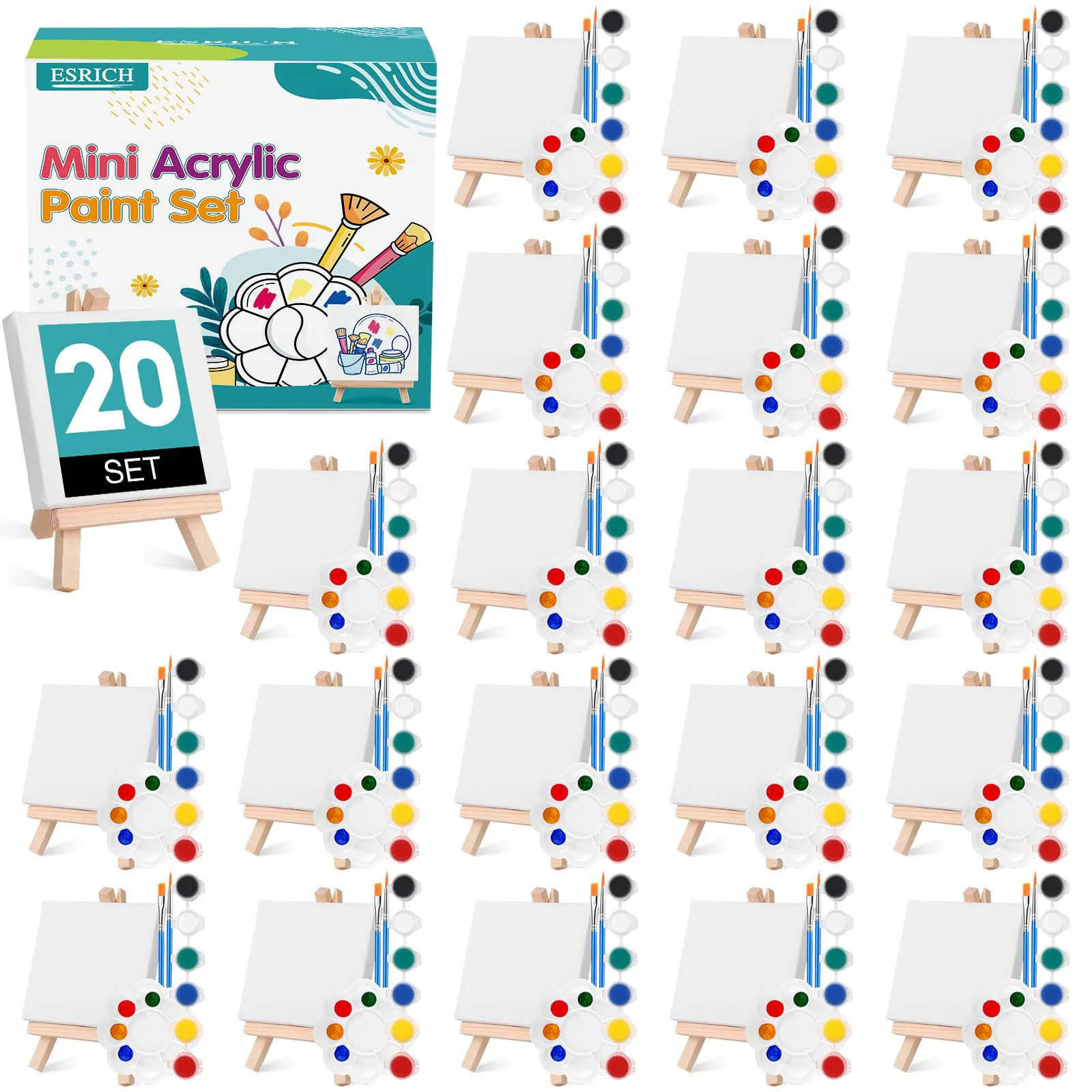 ESRICH 20 Set Canvas Painting Kit Mini Acrylic Paint Set