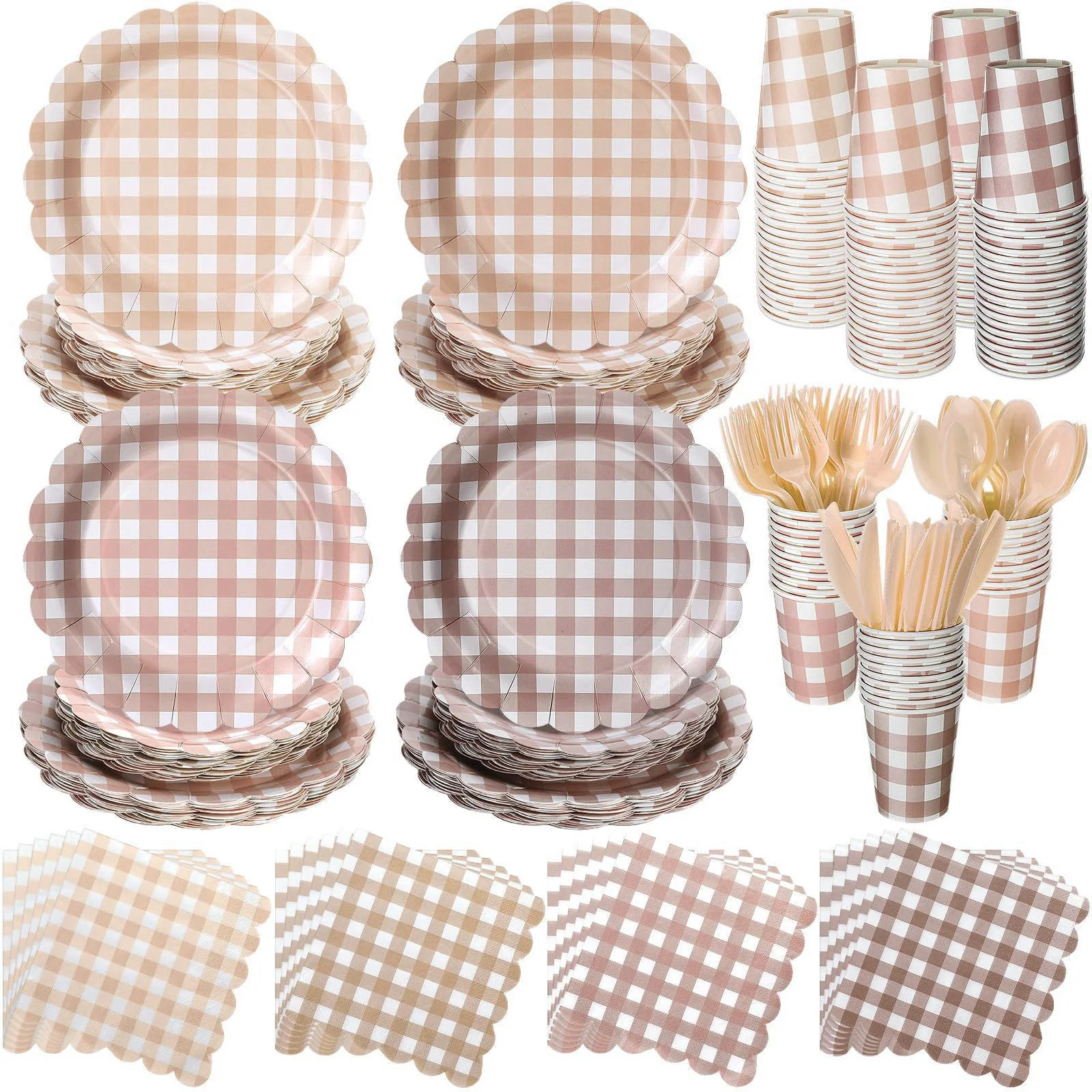 Yaomiao 168 Pcs Gingham Party Supplies Gingham Plates and
