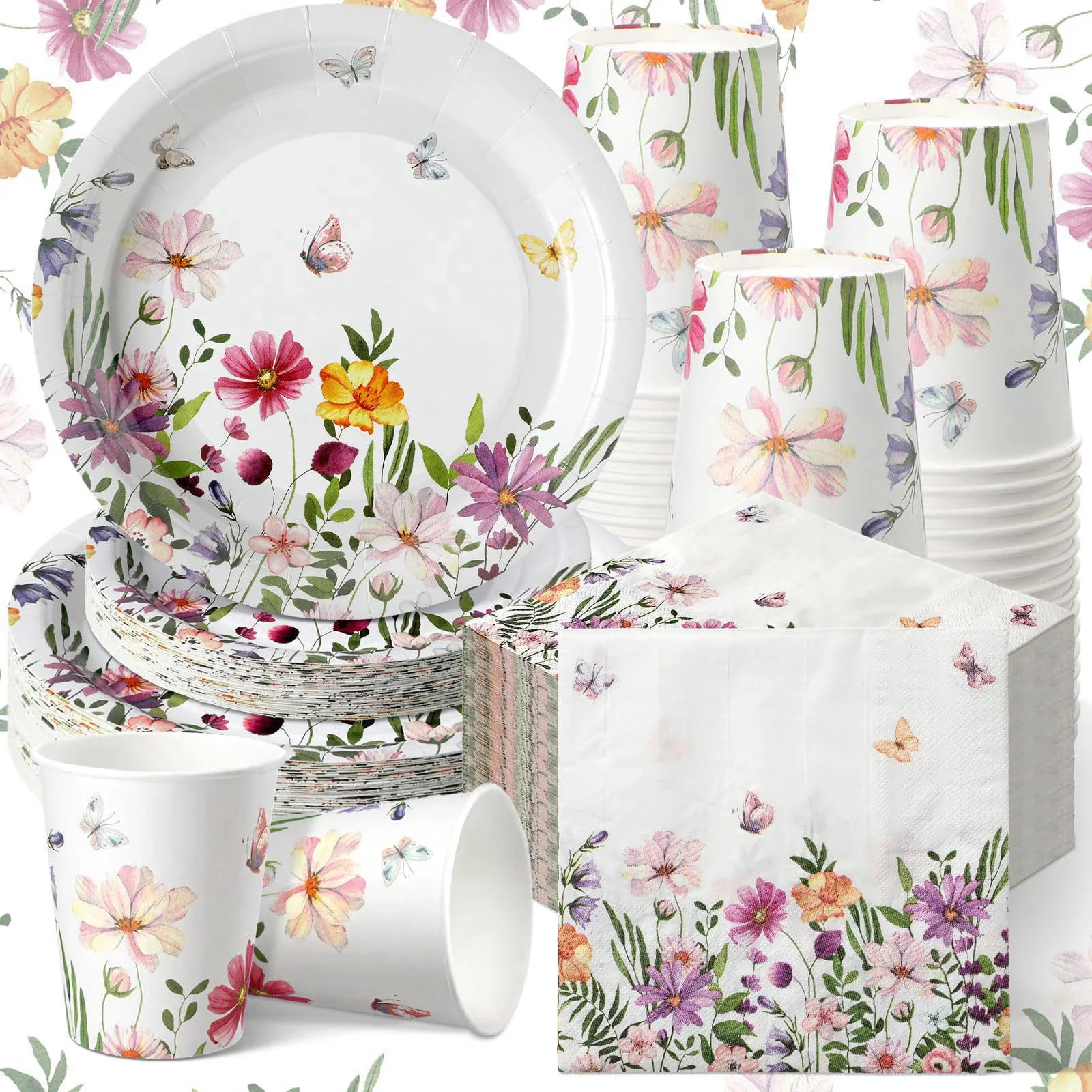 Hsei 250 Pcs Wildflower Party Decor Paper Plate Napkins Cup