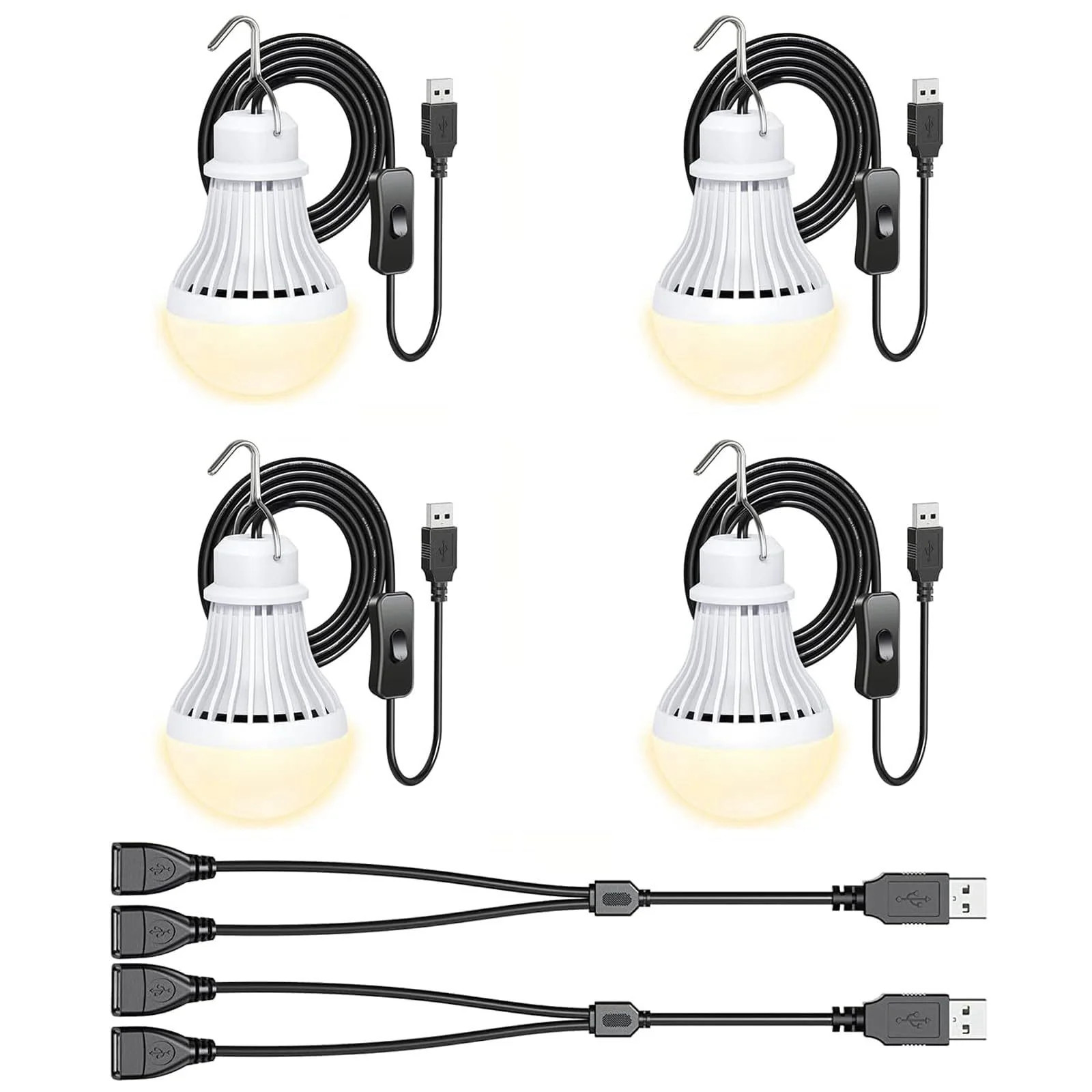4 Pack USB Light Bulb USB LED Camping Light Lantern 8 2 ft