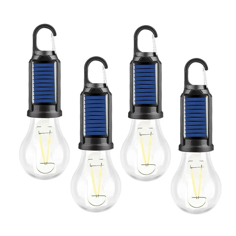 4 Pack Warm Solar Camping Lights LED Bulb Lanterns USB