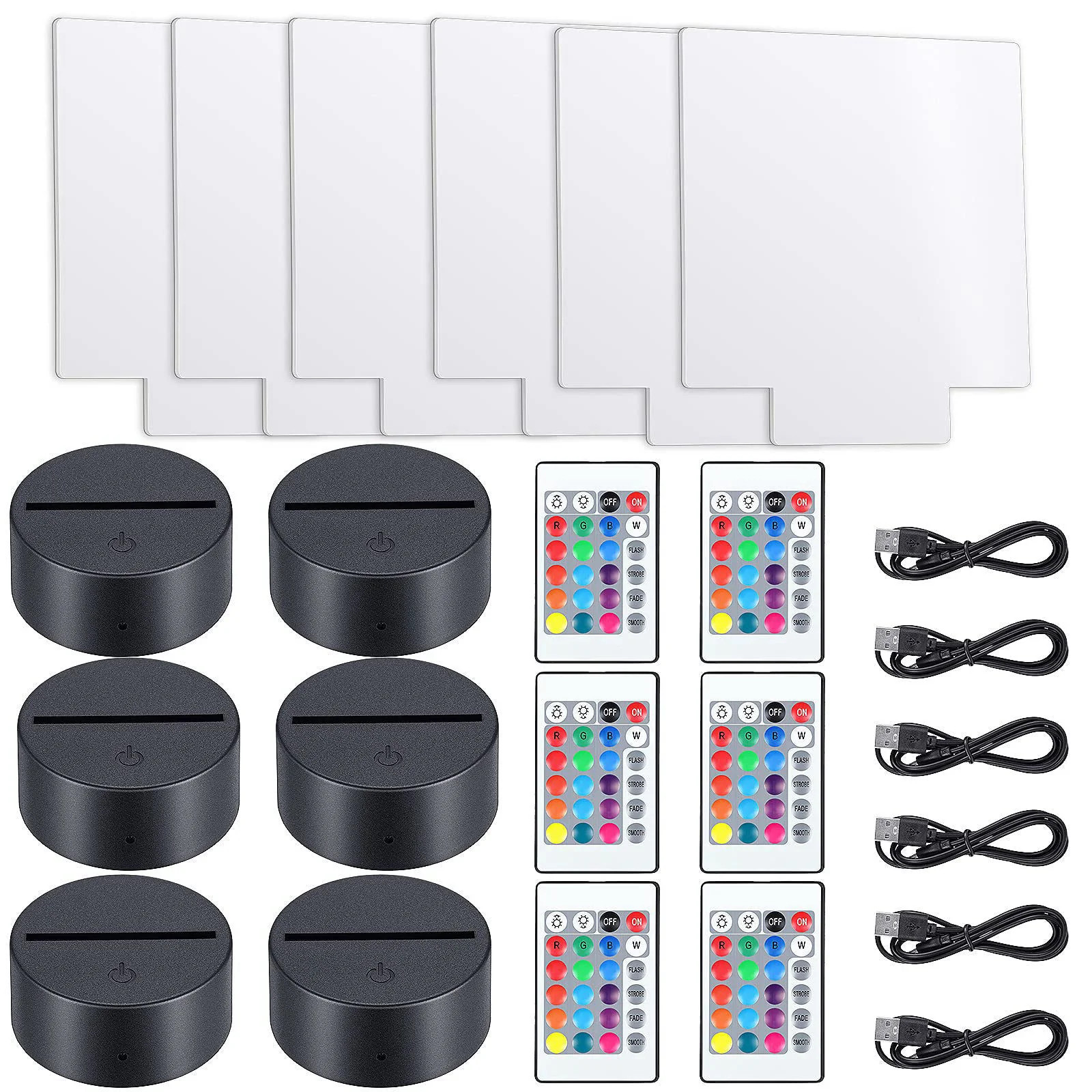 Honoson 6 Sets Acrylic LED Light Kit Lamp Base Remote Square